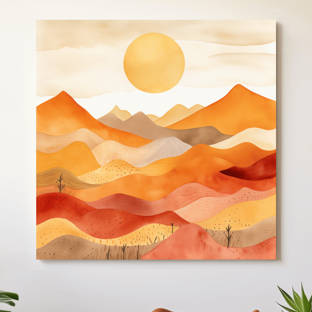 Watercolour style illustation of abstract mountain shapes