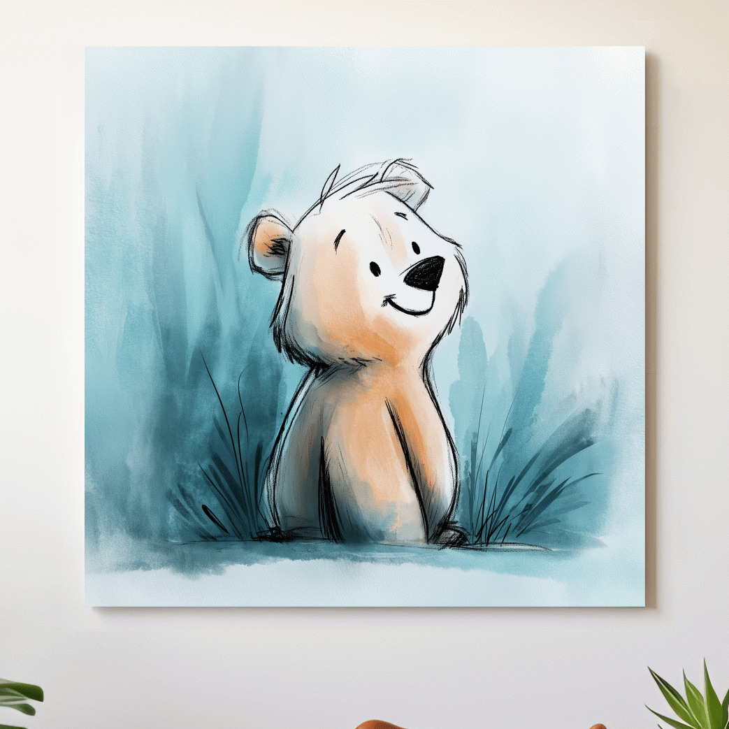 Cute Watercolor Bear Cub Illustration - Whimsical Nursery Animal Wall Art