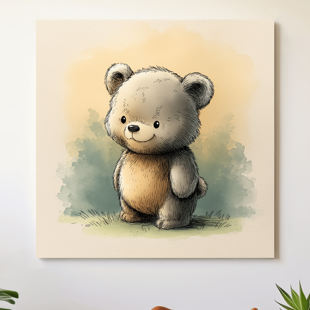 Cute Watercolor Teddy Bear Illustration - Whimsical Nursery Animal Wall Art