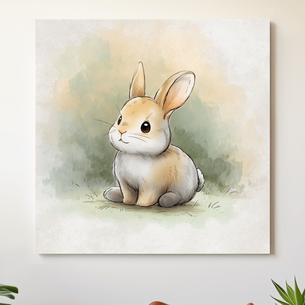 Cute Baby Bunny Watercolor Illustration - Whimsical Nursery Animal Wall Art