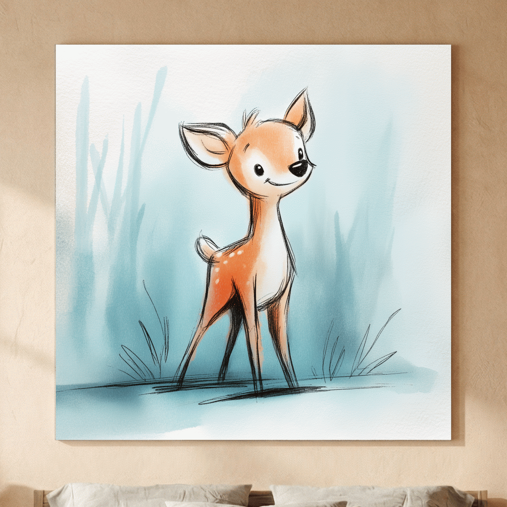 Cute Baby Deer Watercolor Illustration - Whimsical Woodland Nursery Wall Art