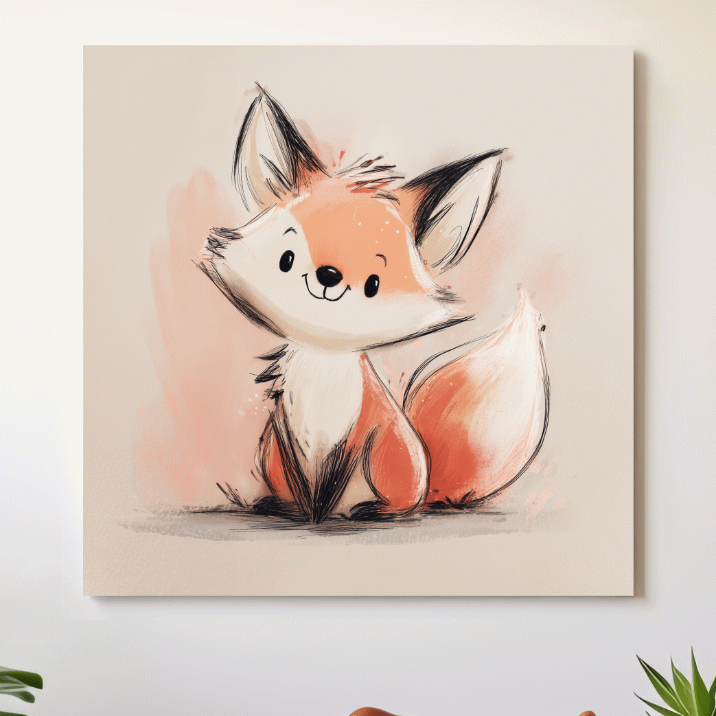 Cute Watercolor Baby Fox Illustration - Whimsical Woodland Nursery Wall Art