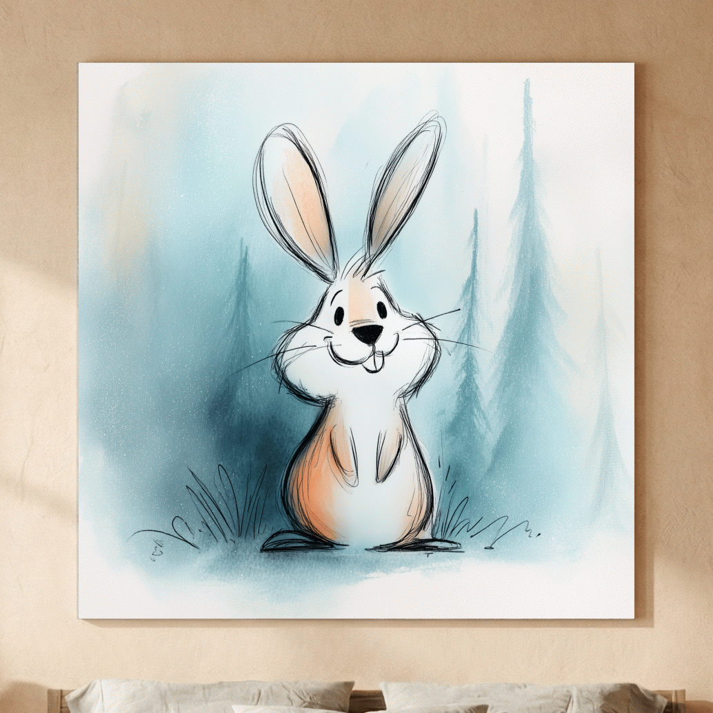 Cute Watercolor Bunny Illustration - Whimsical Woodland Nursery Wall Art