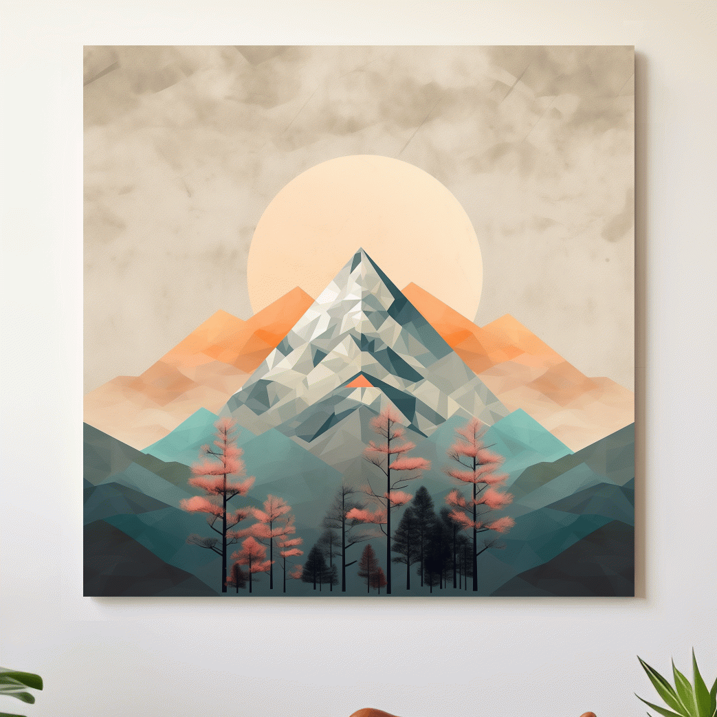 Minimalist Alpine Mountain Sunrise Artwork - Modern Landscape Wall Art