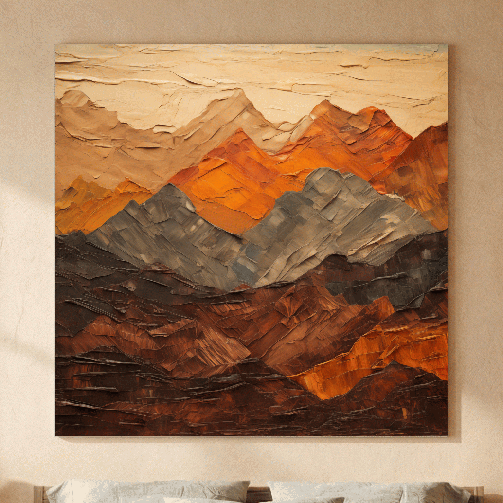Textured Impasto Style Mountain Range - Rustic Earthy Abstract Wall Art