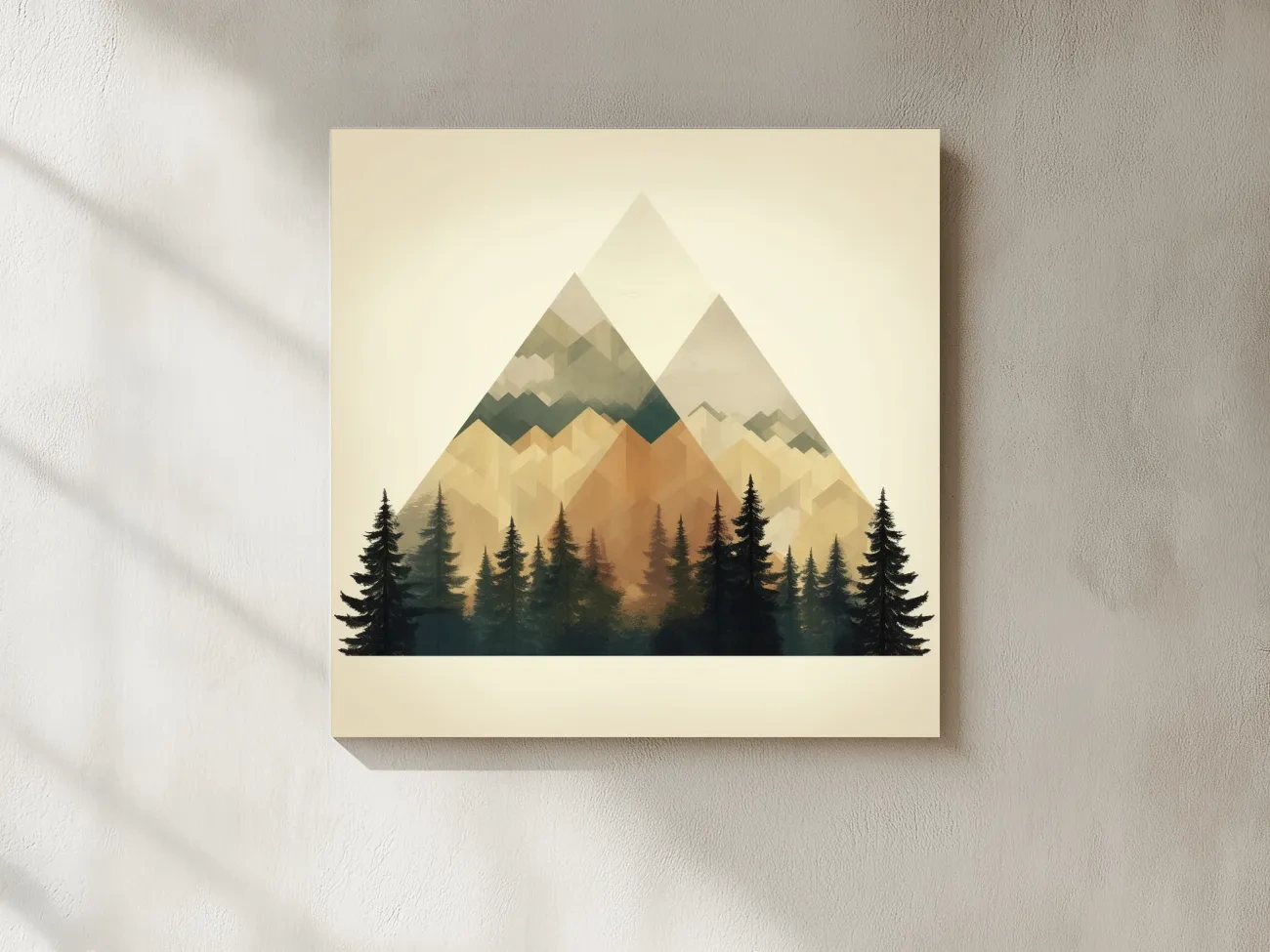 Geometric Mountain Peaks With Pine Forest - Minimalist Scandinavian Alpine Artwork