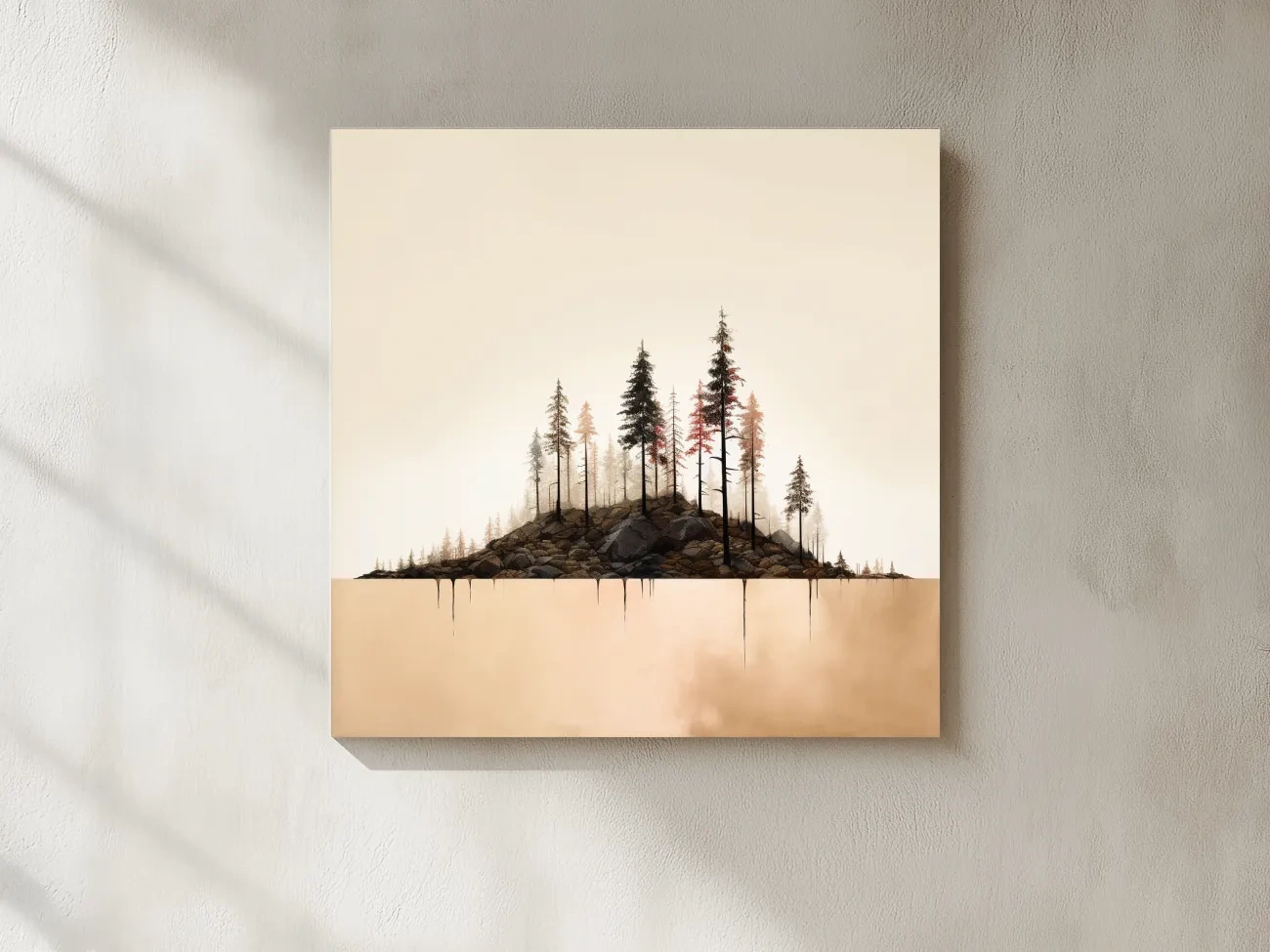 Minimalist Pine Forest Lake Illustration - Scandinavian Landscape Artwork