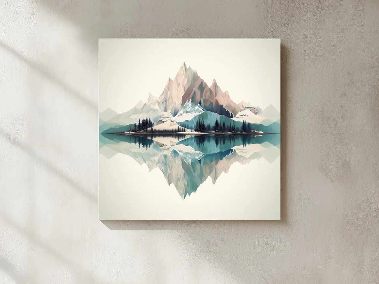 Minimalist Alpine Mountain Lake Reflection - Serene Pastel Watercolour Wall Art
