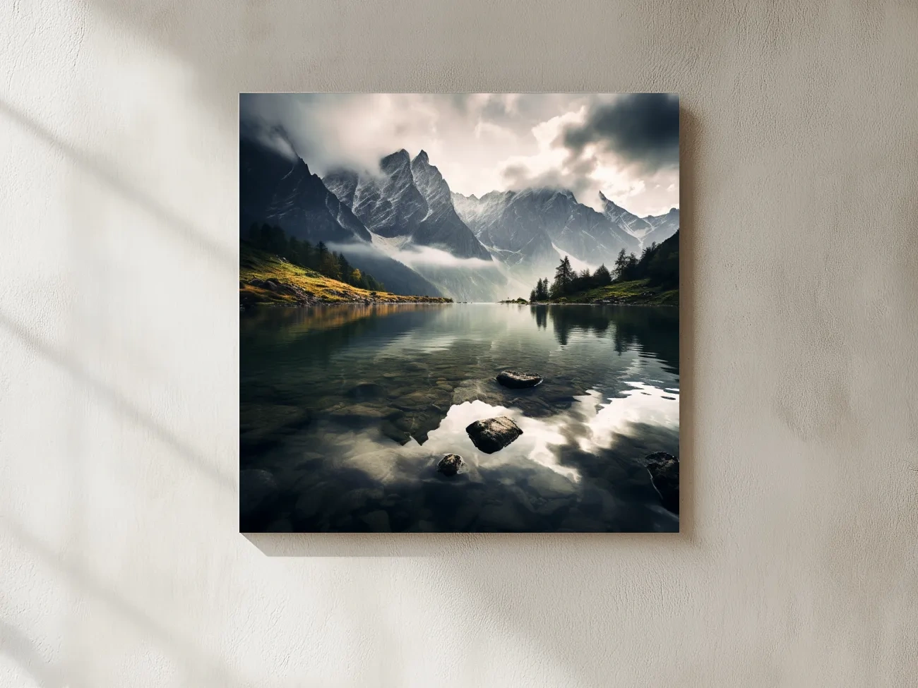 Moody Alpine Lake Reflection Photograph - Dramatic Landscape Wall Art