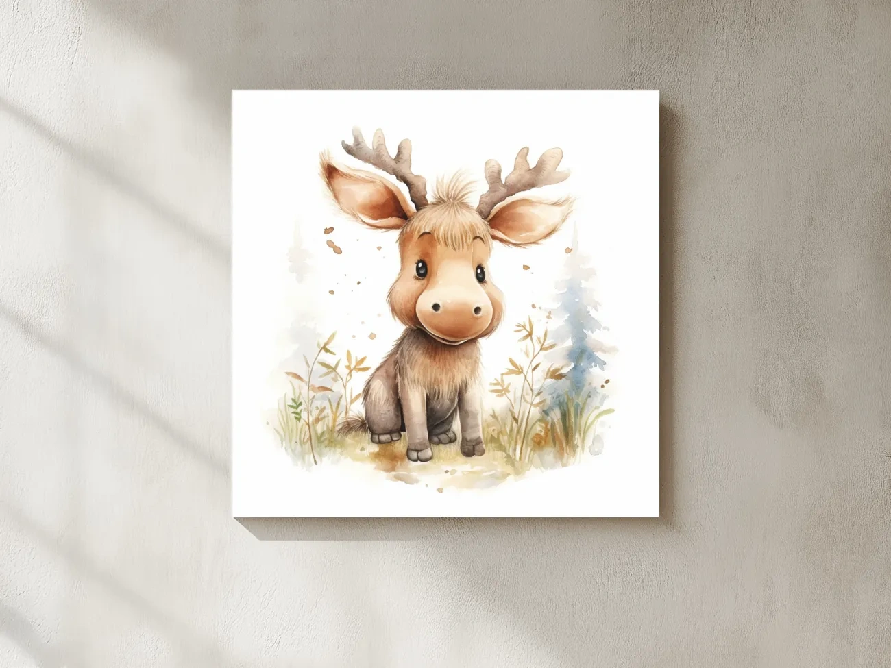 Cute Baby Moose Watercolor Illustration - Woodland Nursery Animal Wall Art
