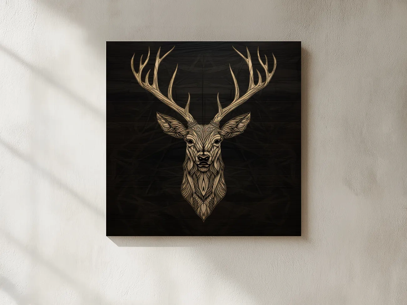 Elegant Geometric Deer Head Line Art - Rustic Woodcut Style Wildlife Artwork