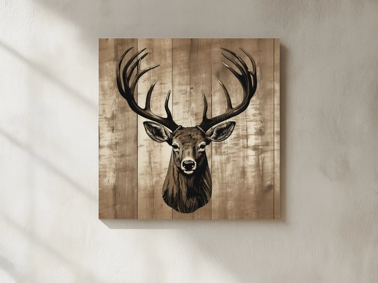 Rustic Stag Head Illustration - Vintage Cabin Lodge Wildlife Wall Art