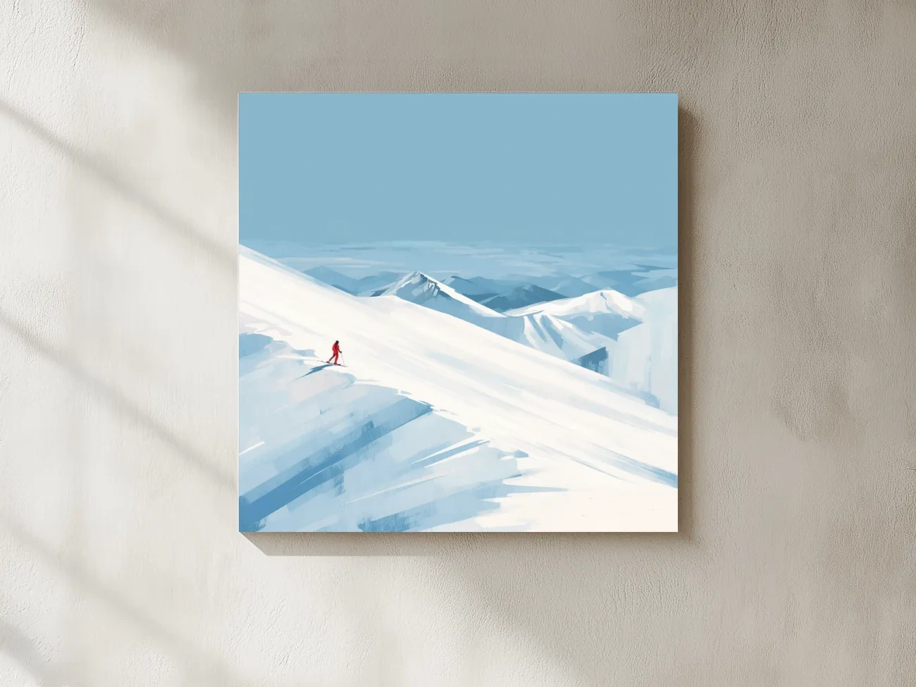 Minimalist Backcountry Skier Painting - Alpine Winter Wall Art