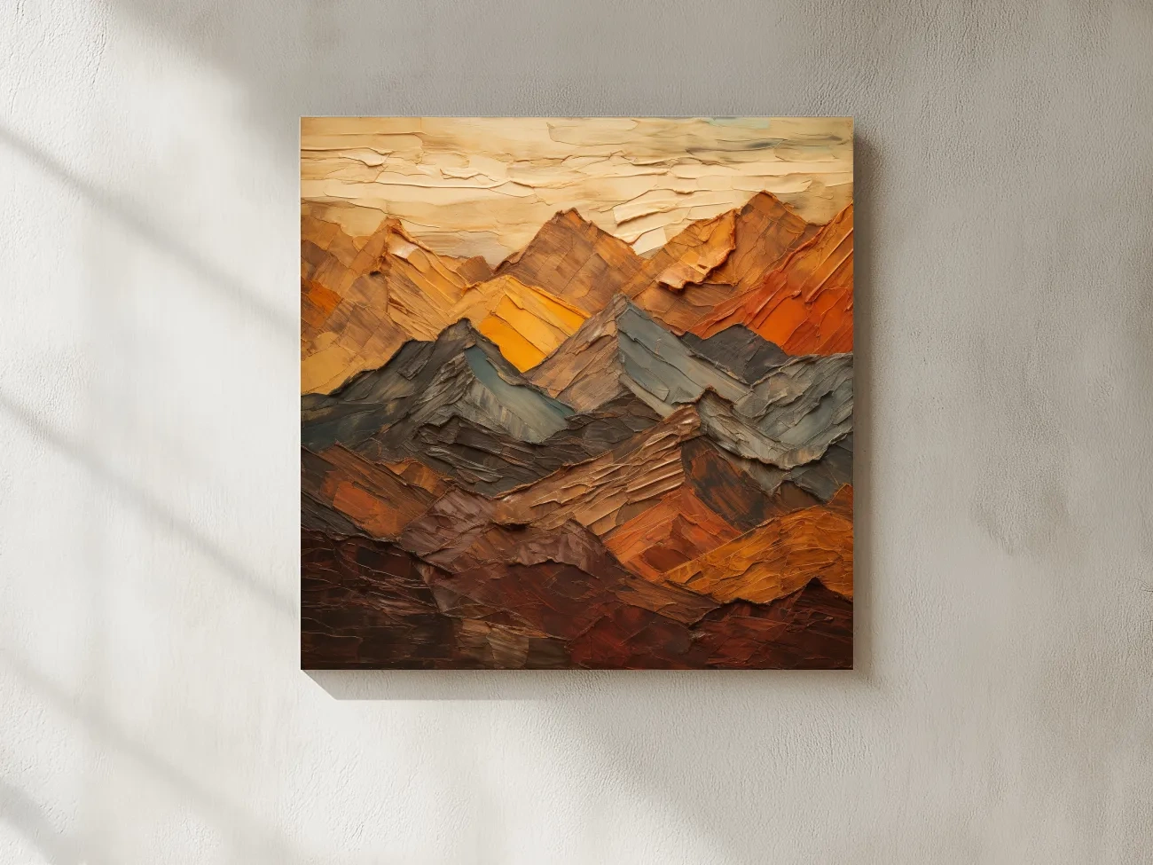Textured Abstract Mountain Range Painting - Impasto Effect Rustic Landscape Wall Art