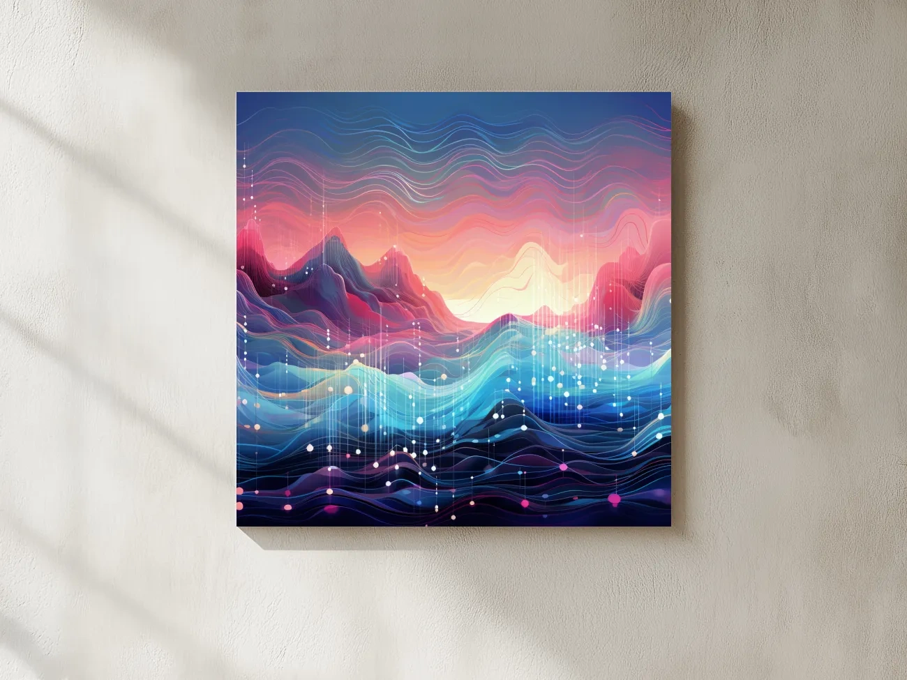 Funky Abstract Soundwave Mountain Patterns - Neon Sunset Landscape Wall Art