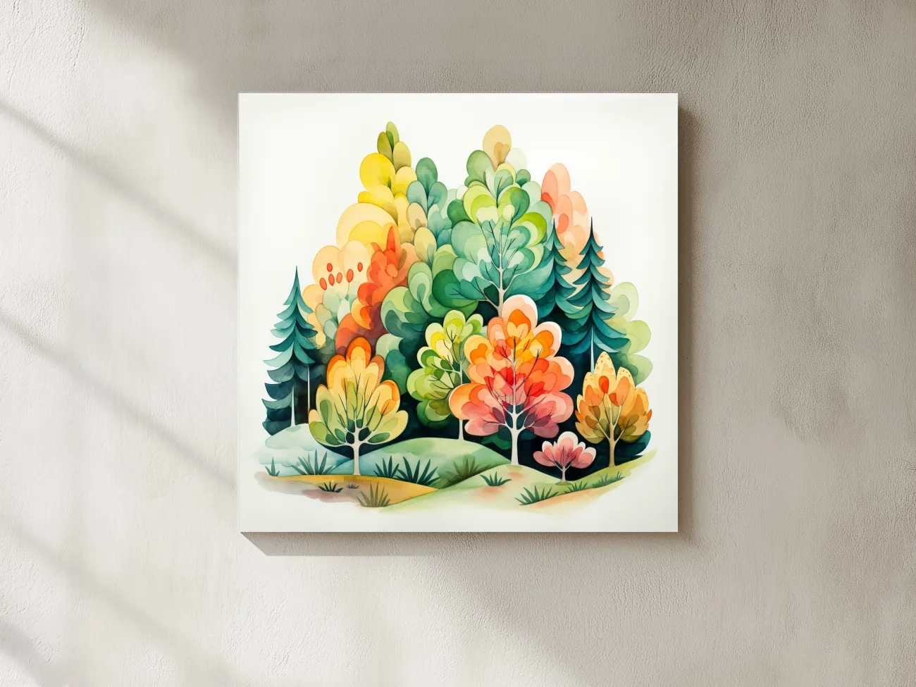 Whimsical Watercolor Forest Trees Illustration - Colorful Botanical Wall Art