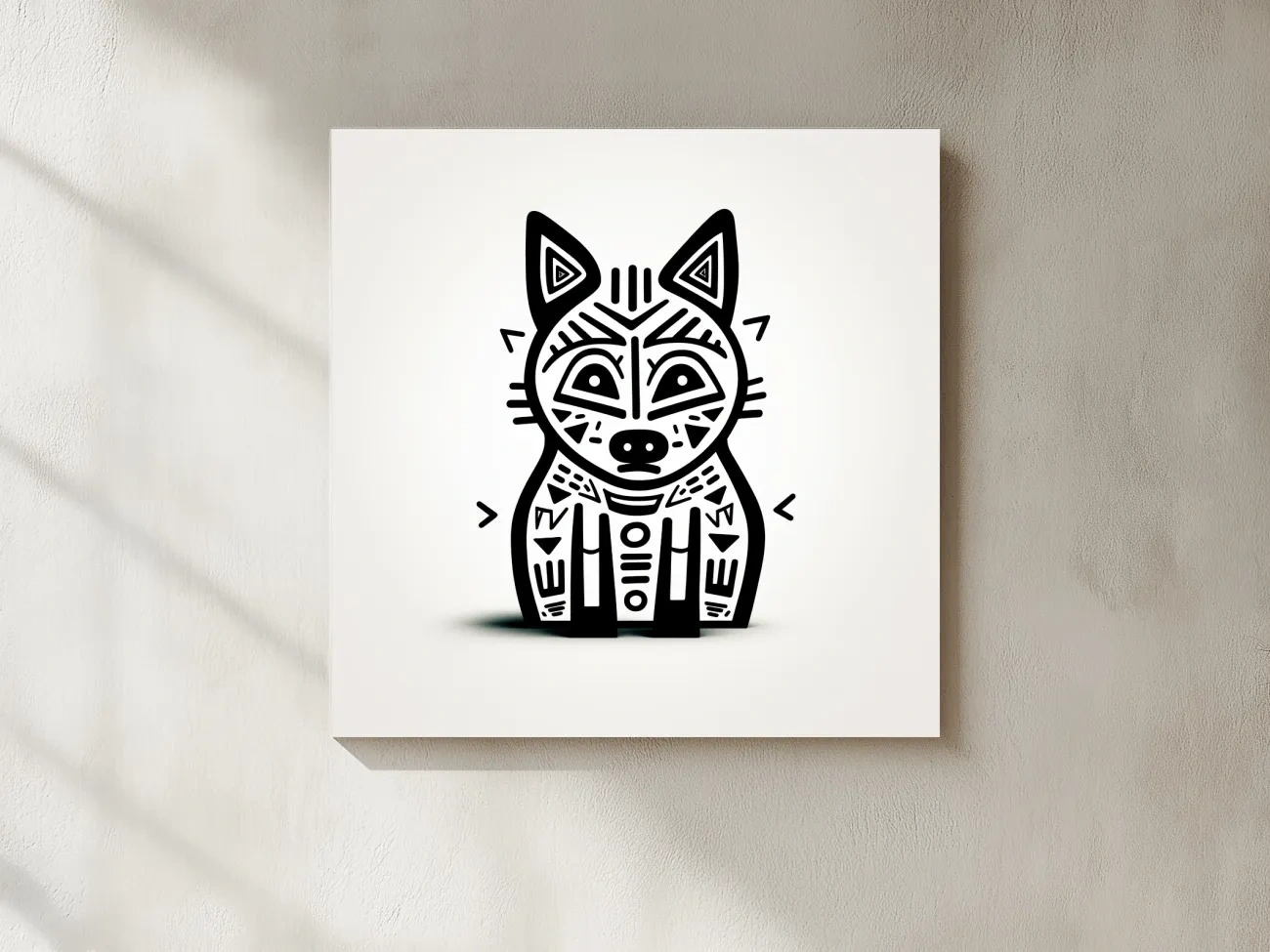 Minimalist Tribal Fox Line Art - Quirky Black And White Animal Wall Art