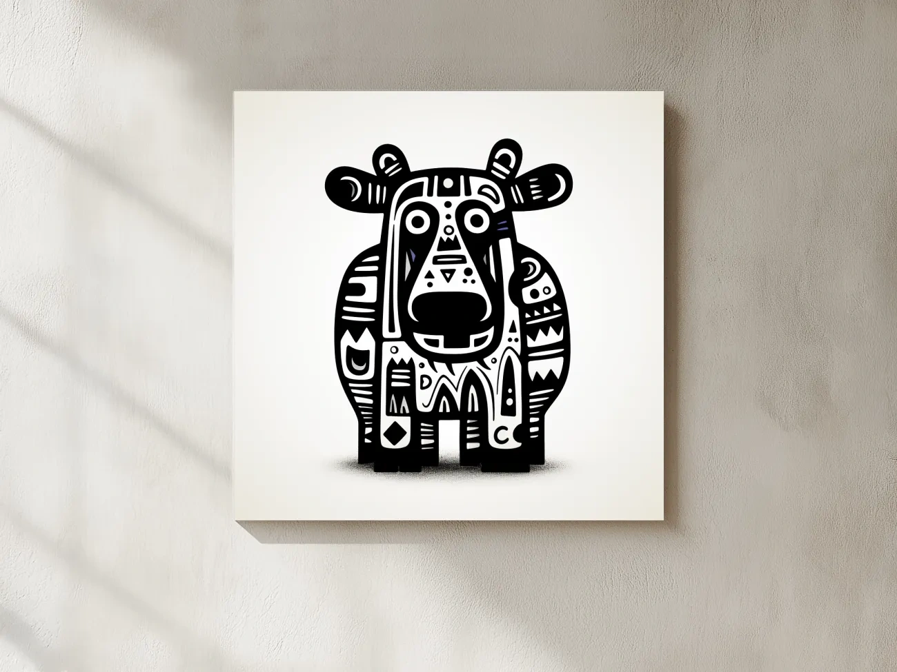 Tribal Folk Art Moose Illustration - Quirky Black And White Wildlife Wall Art