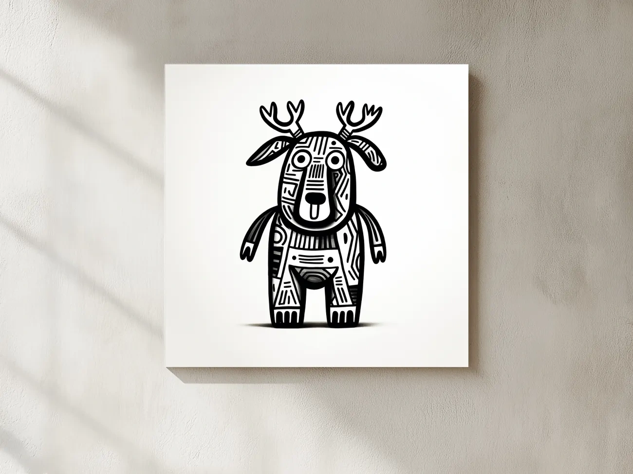 Whimsical Tribal Deer Illustration - Quirky Black And White Animal Wall Art