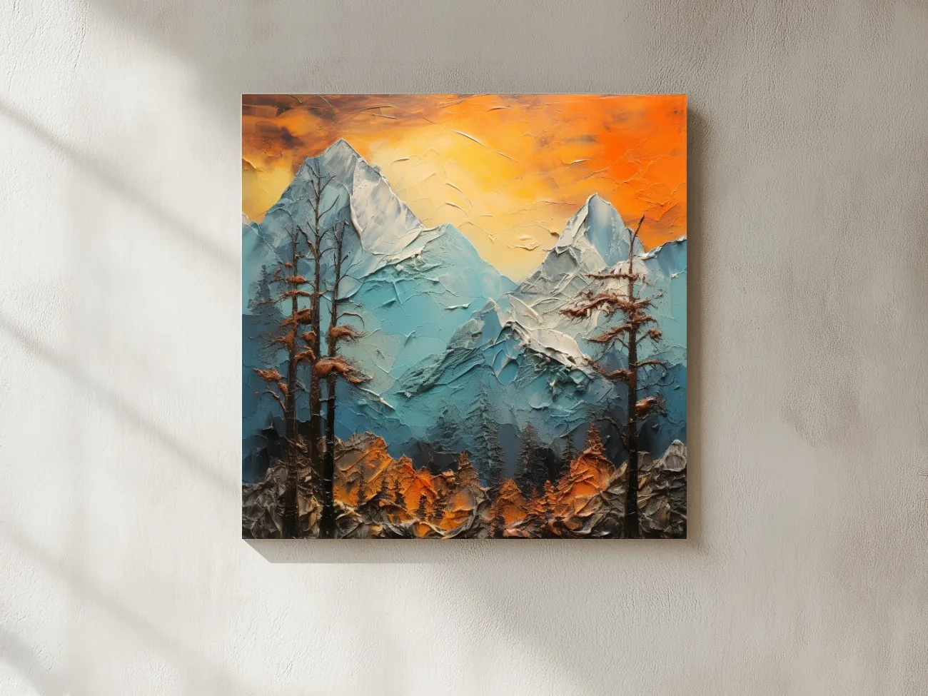Textured Abstract Alpine Mountains At Sunset - Impasto Landscape Wall Art