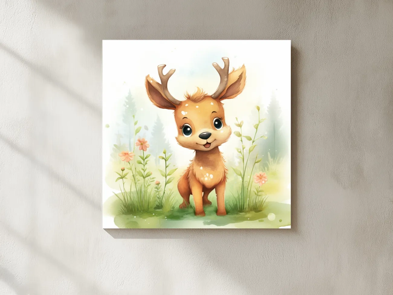 Cute Watercolor Baby Deer Illustration - Woodland Nursery Animal Wall Art