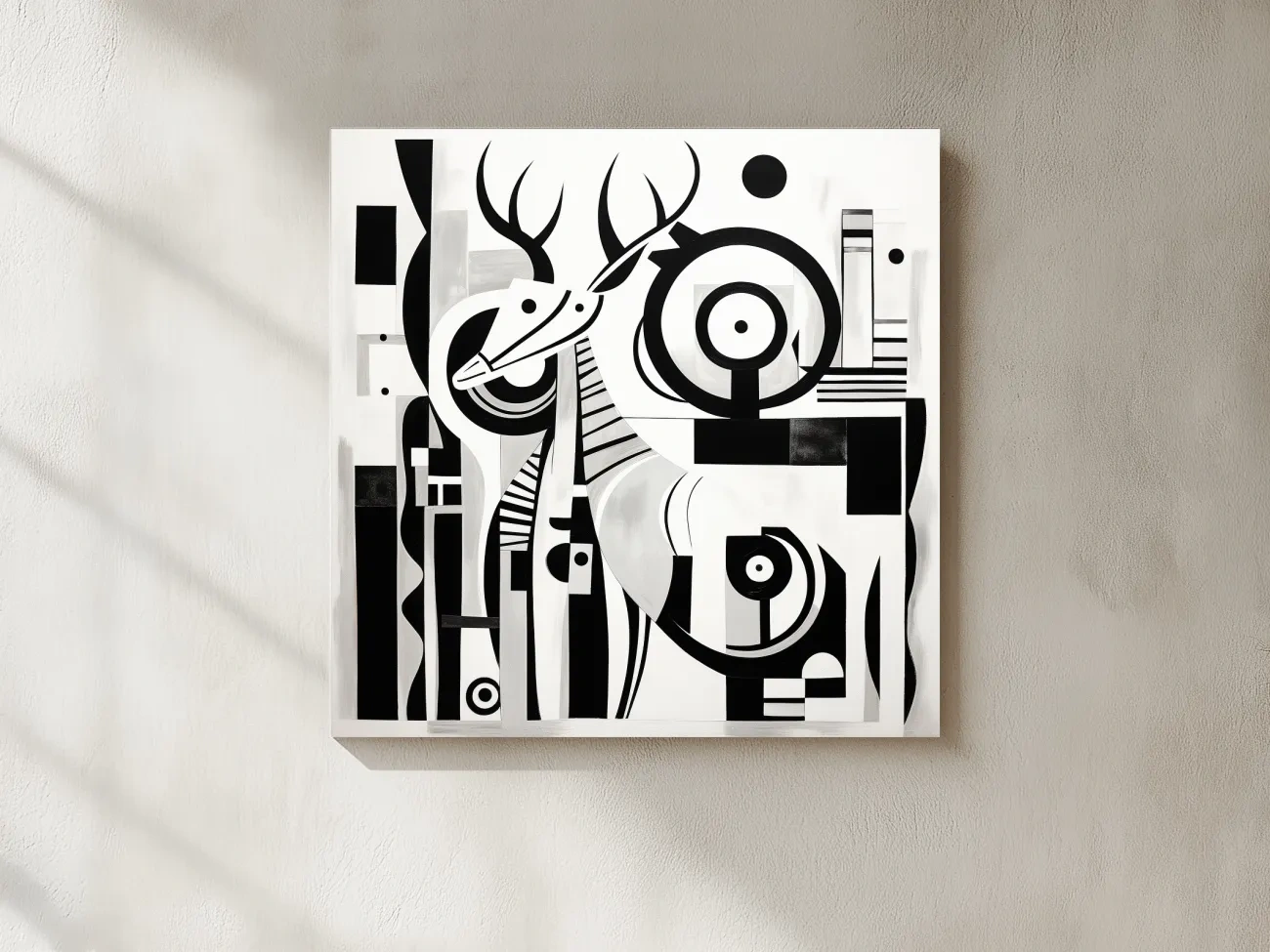 Abstract Geometric Deer Artwork - Mid-Century Black And White Animal Wall Art