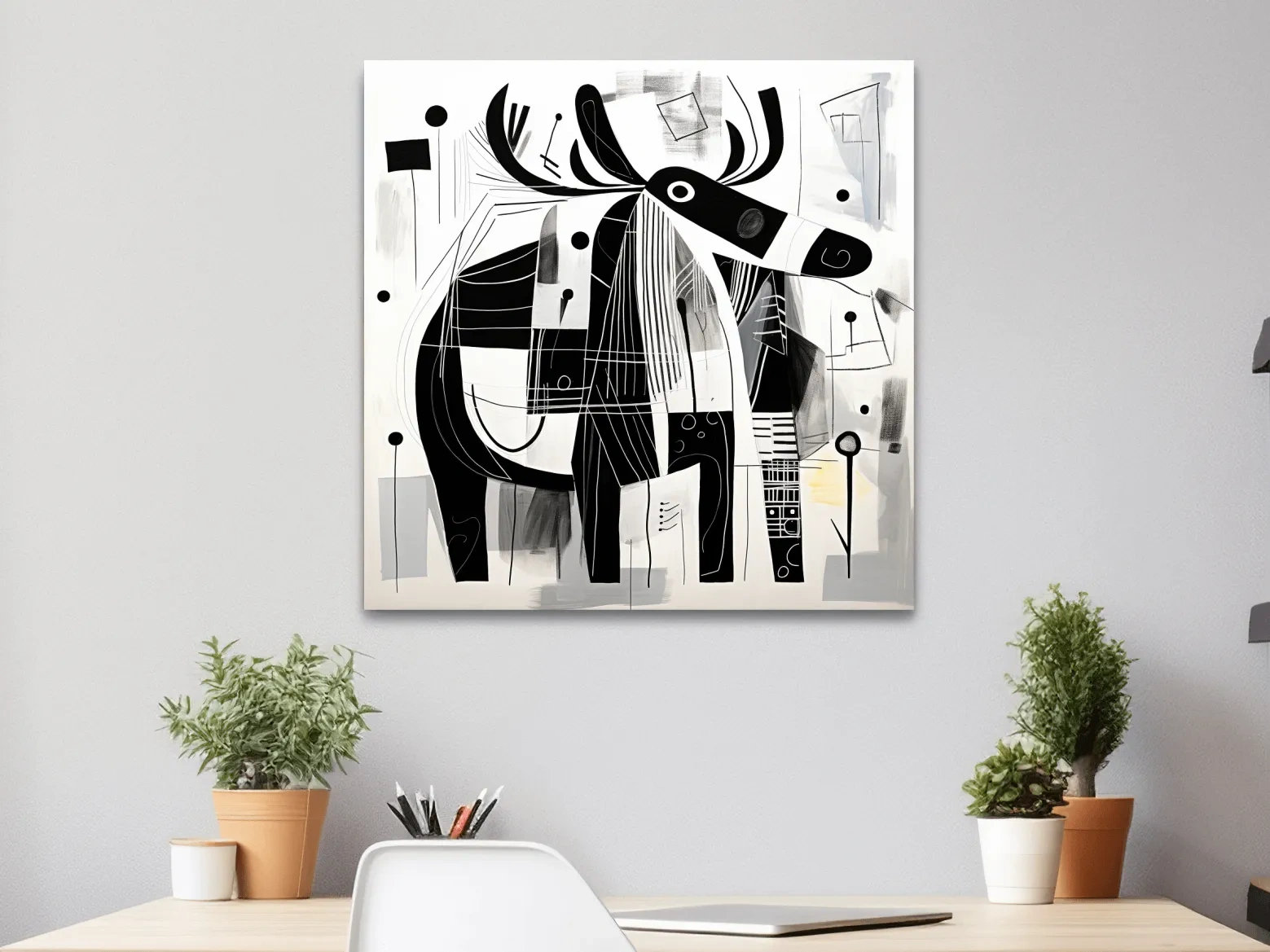 Abstract mid-century style painting of a moose
