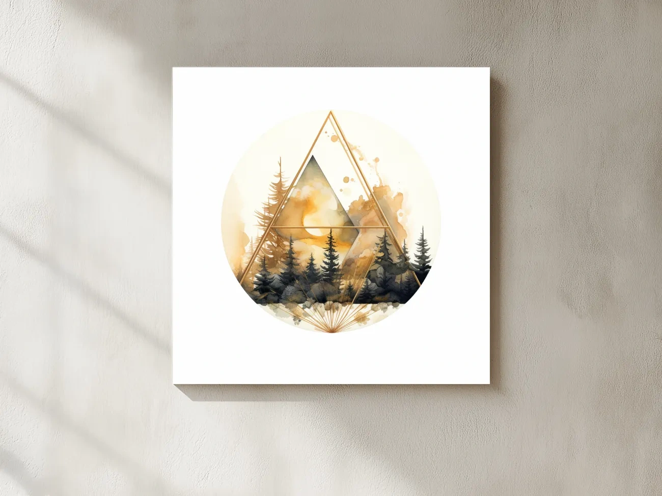 Elegent Geometric Watercolor Mountain Forest - Modern Rustic Landscape Wall Art