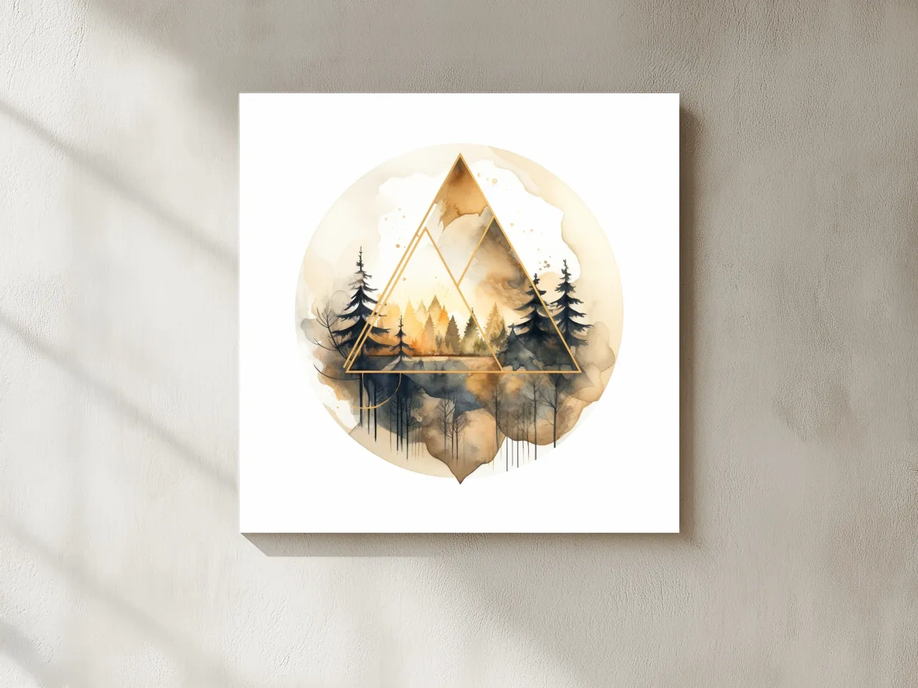 Geometric Watercolor Mountain Forest Landscape - Modern Rustic Nature Wall Art