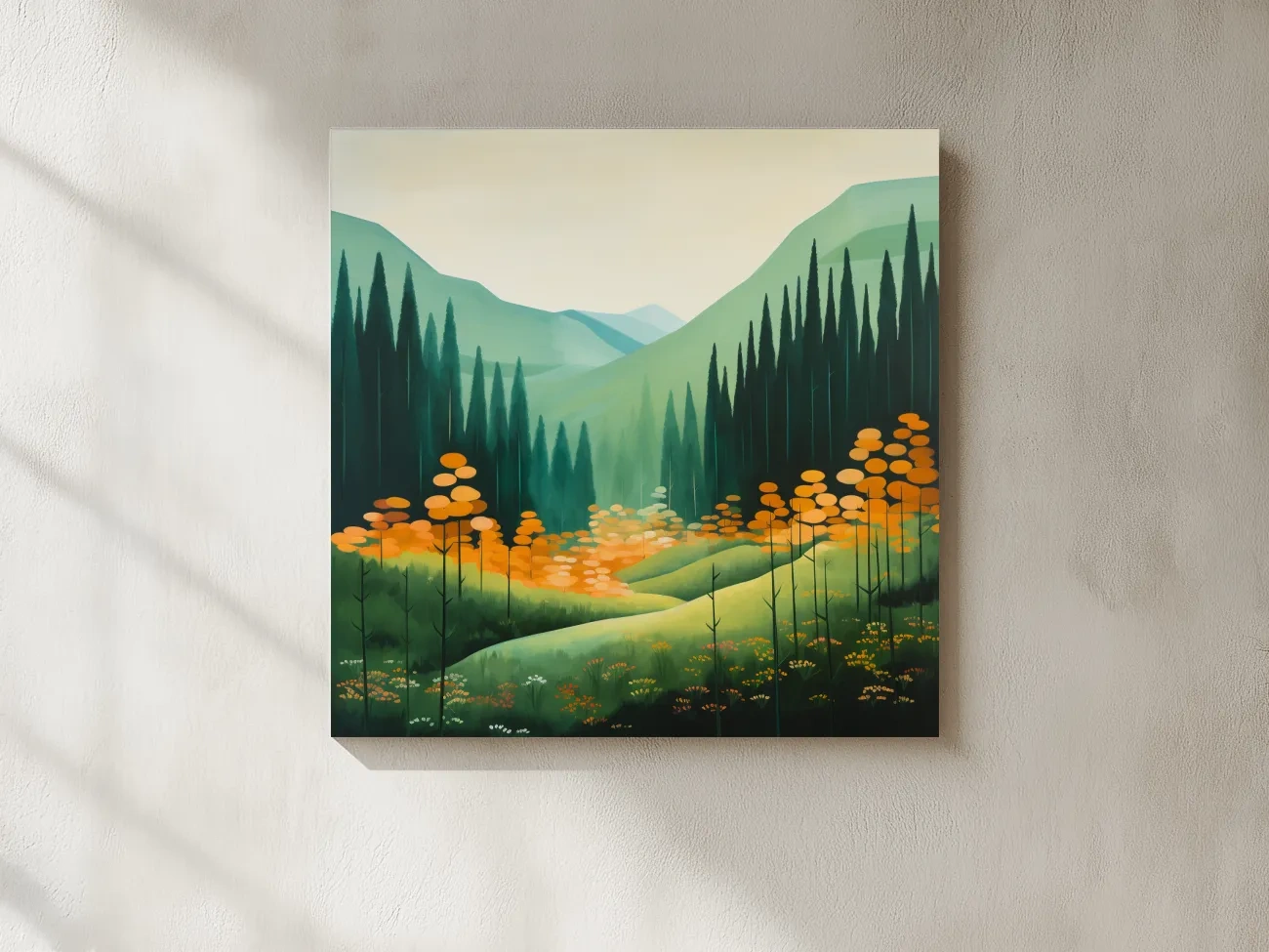 Serene Alpine Valley Pine Forest - Autumn Mountain Landscape Wall Art