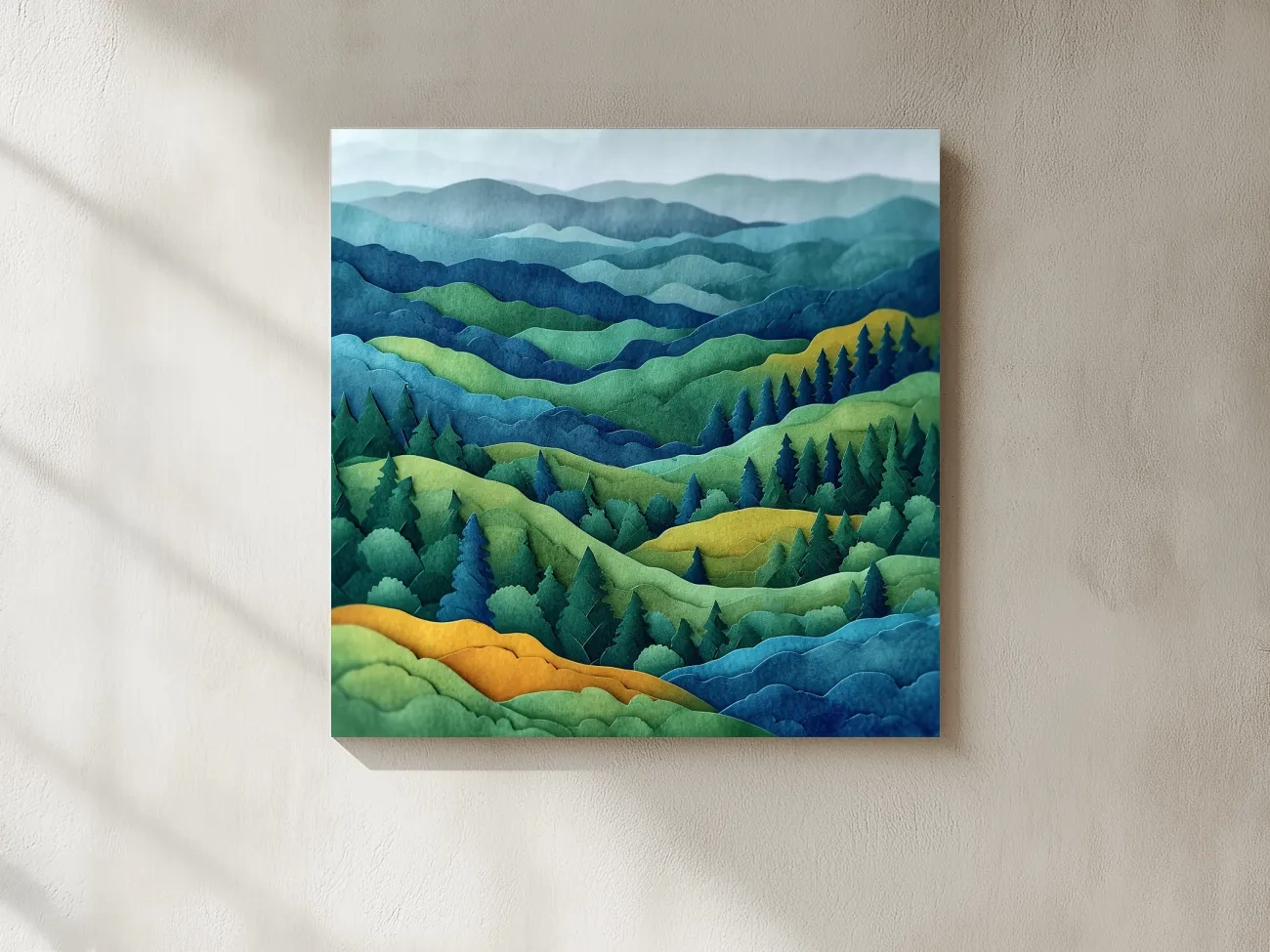 Layered Papercut Mountain Forest Landscape - 3D Effect Wall Art