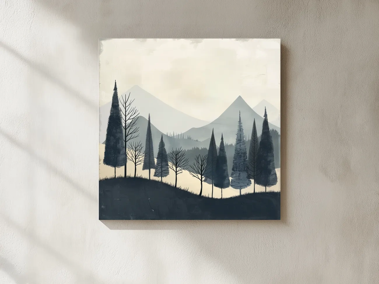 Minimalist Nordic Mountain Forest Landscape - Serene Scandinavian Nature Wall Art