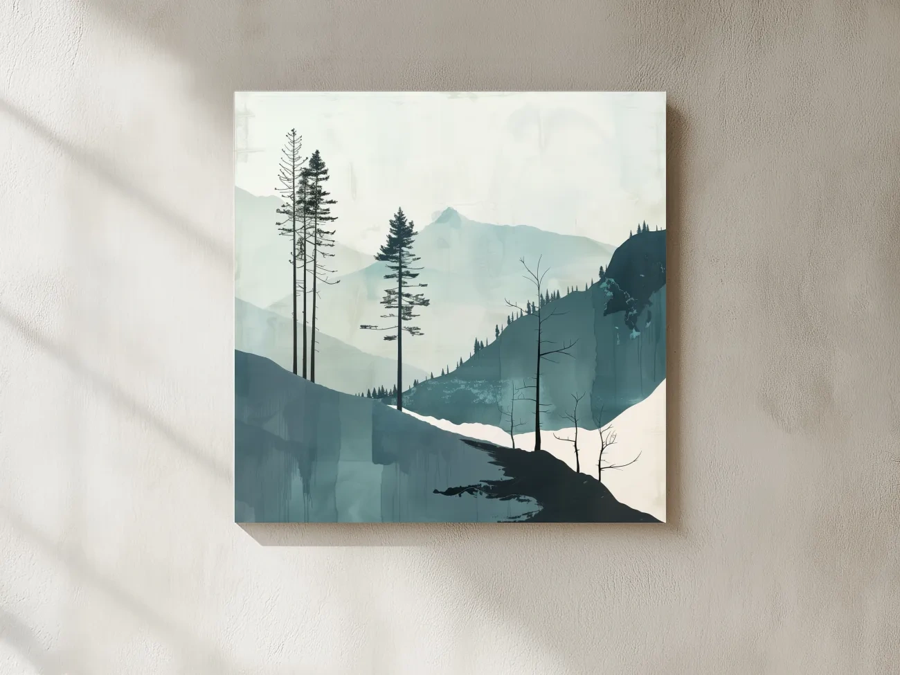 Minimalist Nordic Forest Artwork - Scandinavian Alpine Mountain Wall Art