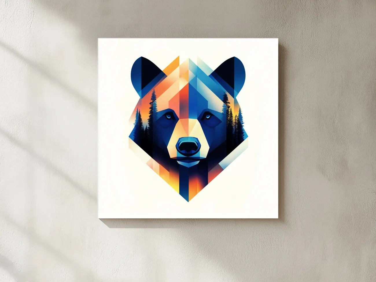 Colorful Geometric Grizzly Bear Forest Portrait - Modern Wildlife Wall Art