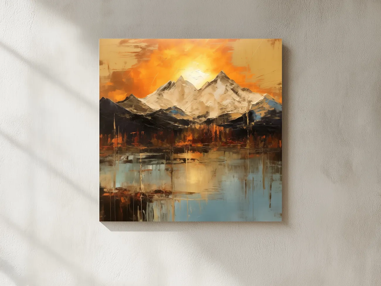Abstract Mountain Lake Sunset - Textured Effect Alpine Wall Art