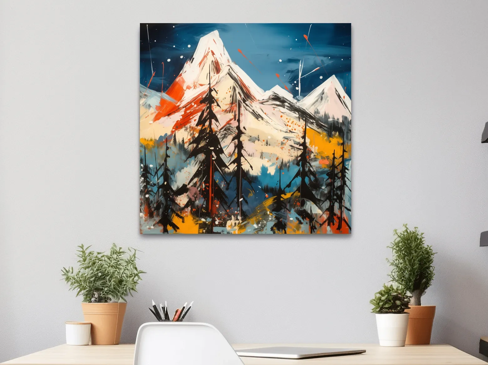 Vibrant Abstract Alpine Mountain Peaks - Bold Contemporary Painting Wall Art