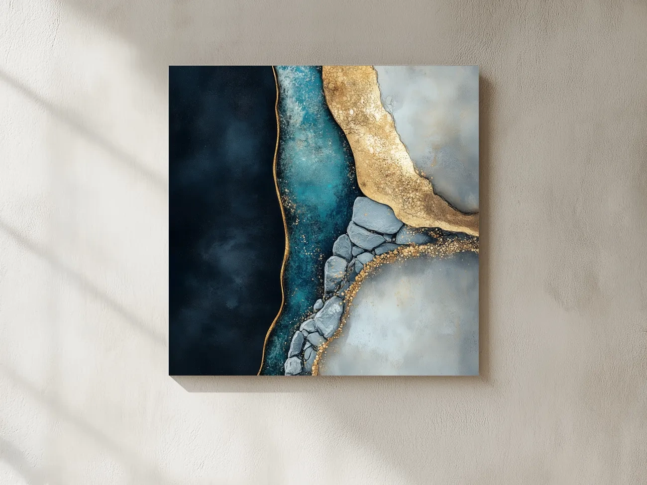 Luxe Gold Abstract Geode River - Modern Resin Style Wall Art
