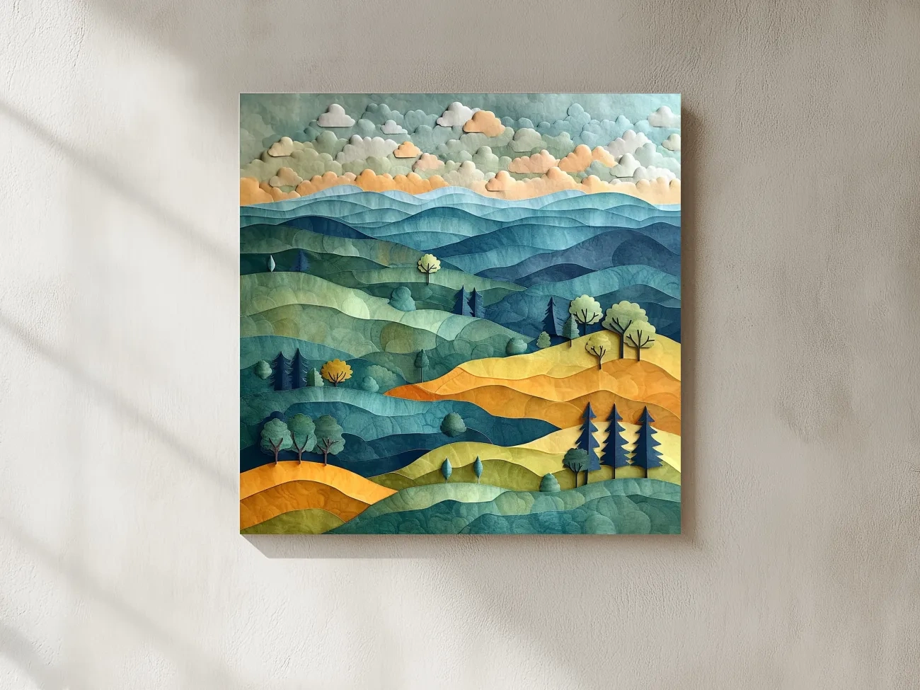 Layered Paper Cut Mountain Landscape - Mixed Media Forest Wall Art