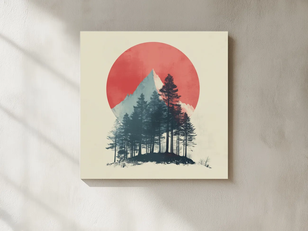 Minimalist Mountain Peak Pine Forest - Scandinavian Sunset Landscape Wall Art