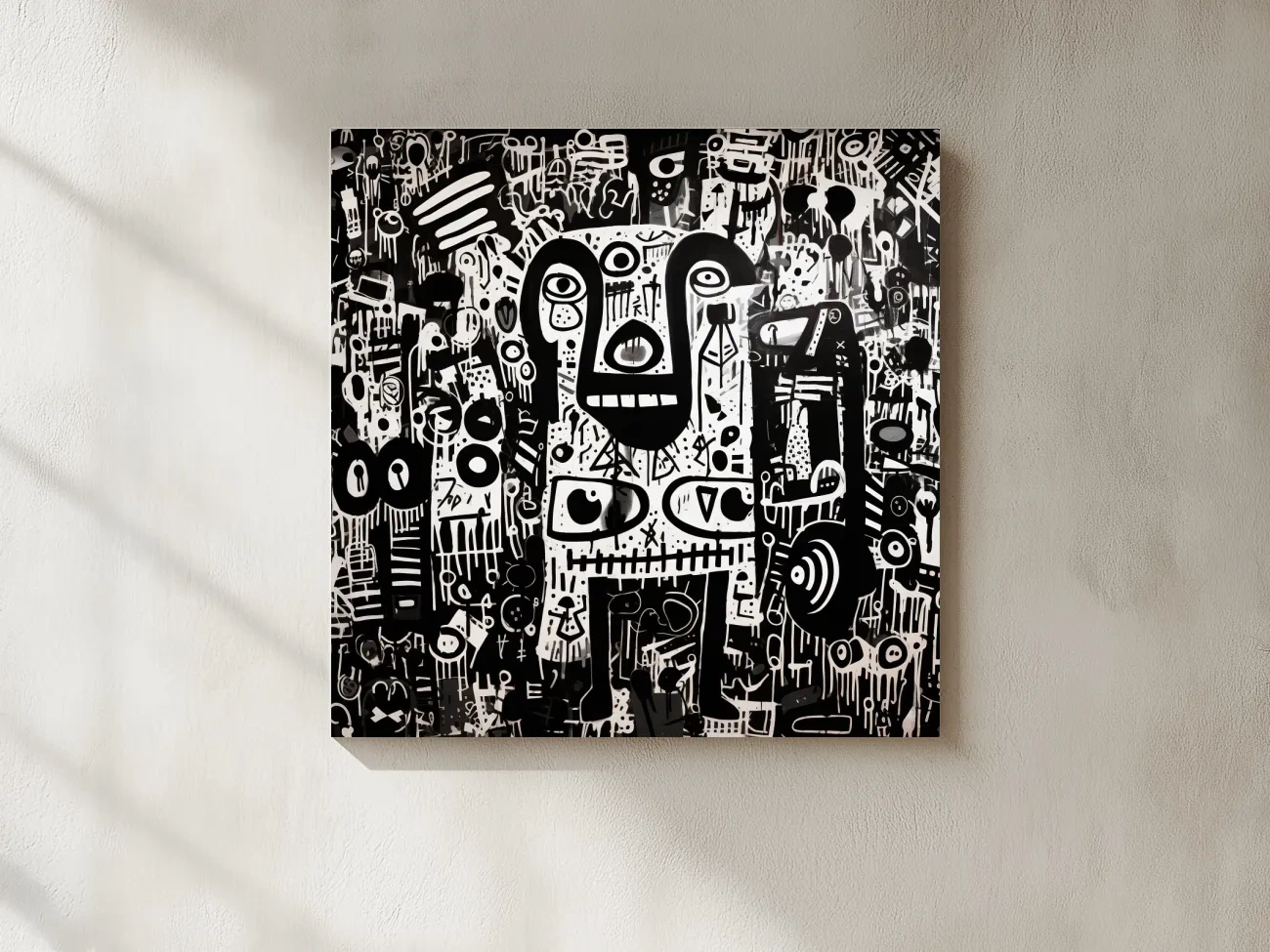 Black And White Abstract Graffiti Bear - Urban Street Art Wall Artwork