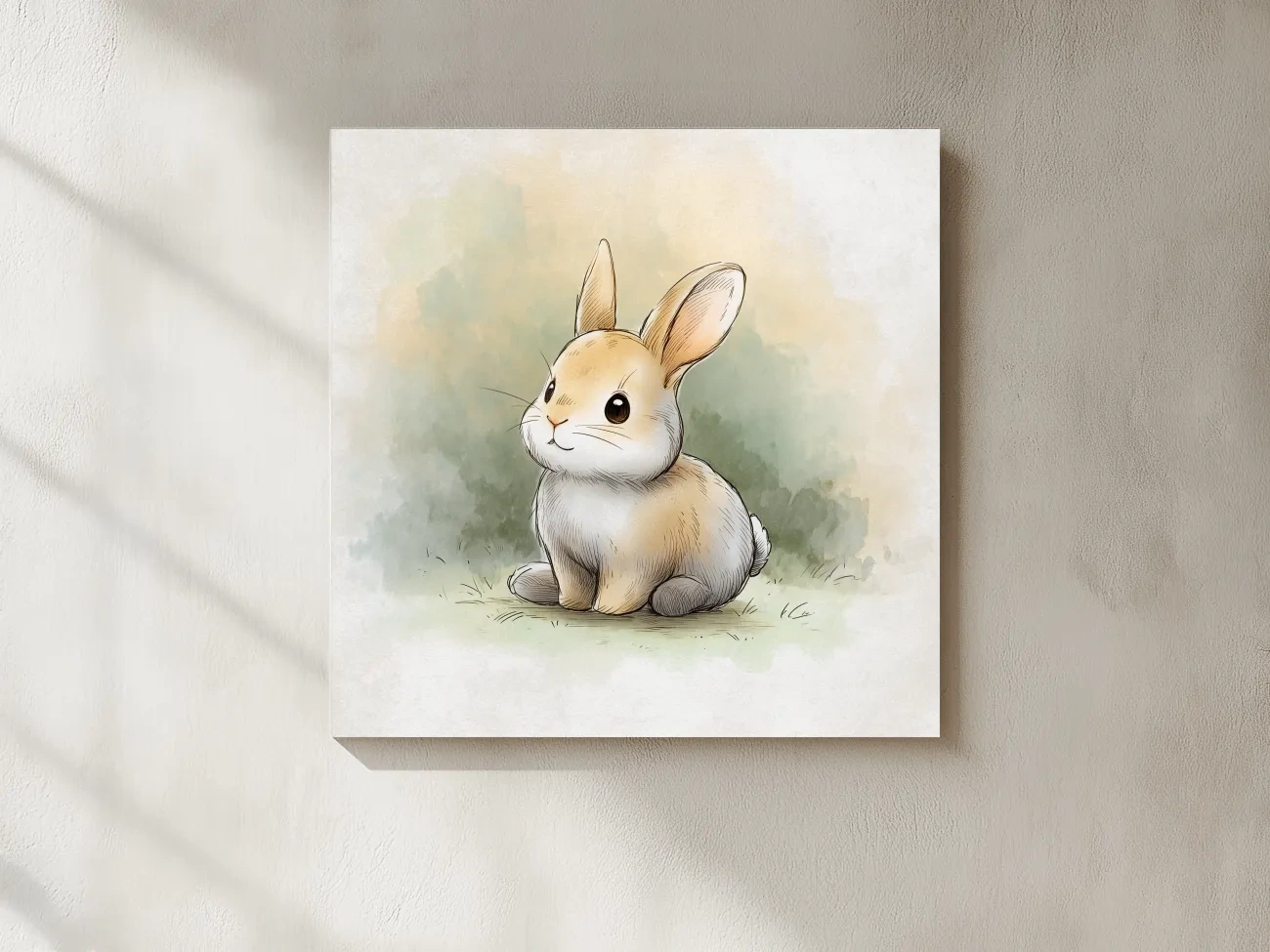 Cute Baby Bunny Watercolor Illustration - Whimsical Nursery Animal Wall Art