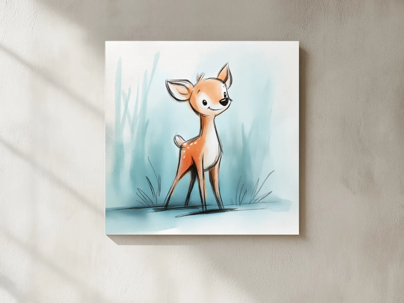 Cute Baby Deer Watercolor Illustration - Whimsical Woodland Nursery Wall Art
