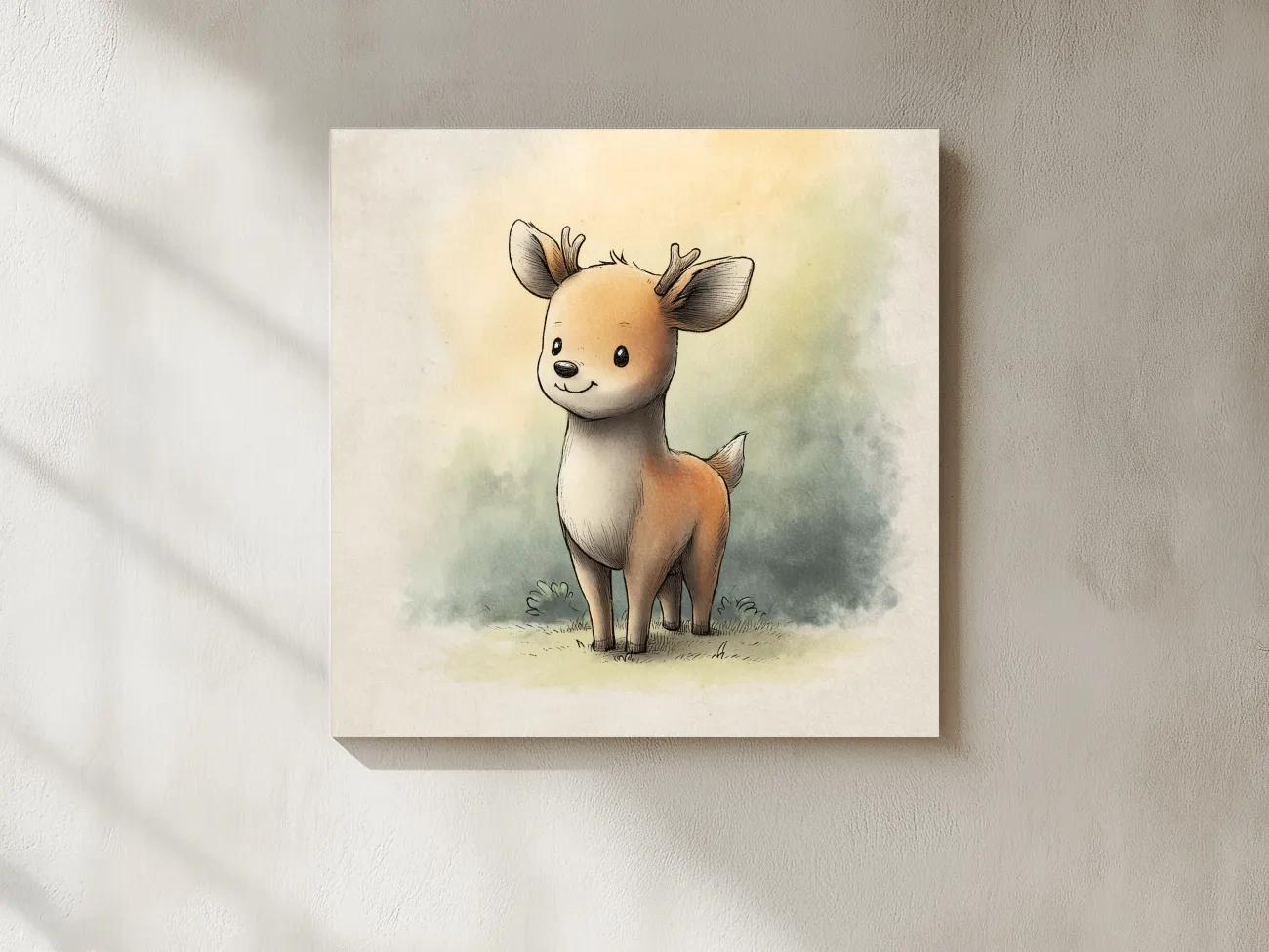 Cute Baby Deer Watercolor Illustration - Whimsical Woodland Nursery Wall Art