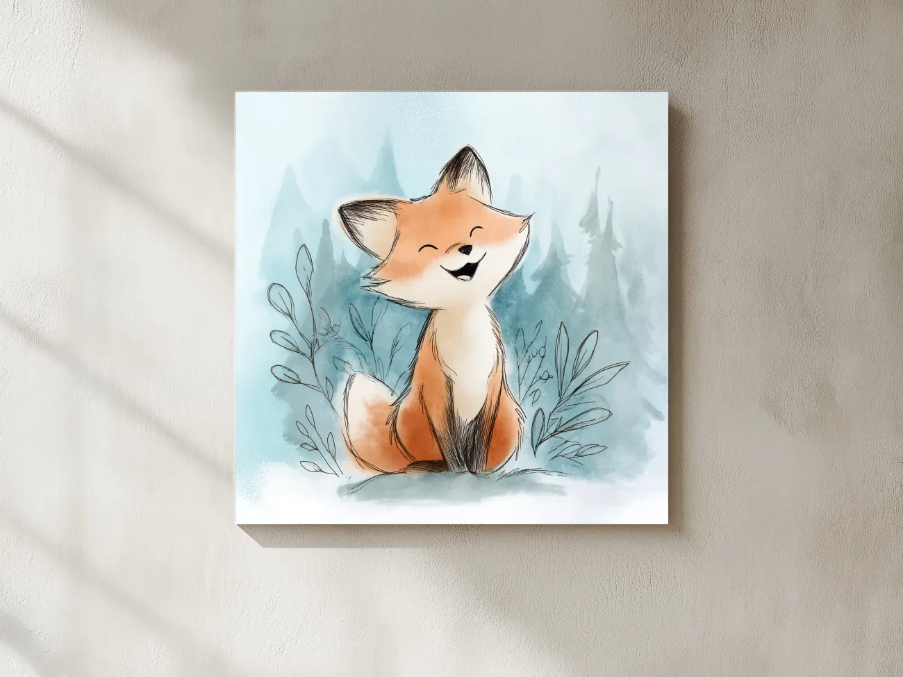 Whimsical Watercolor Fox Cub Illustration - Cute Woodland Nursery Wall Art