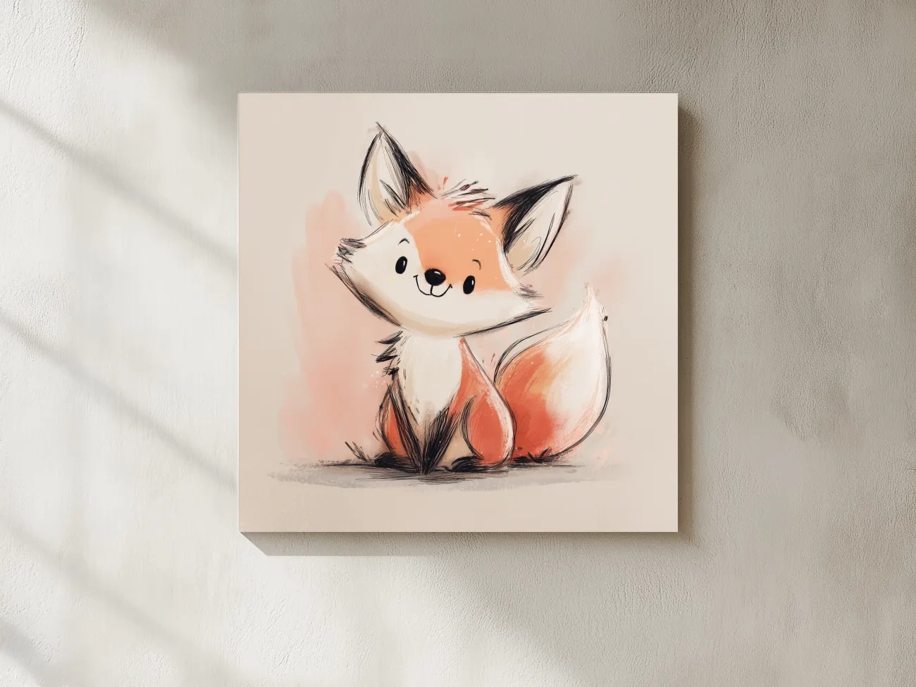Cute Watercolor Baby Fox Illustration - Whimsical Woodland Nursery Wall Art