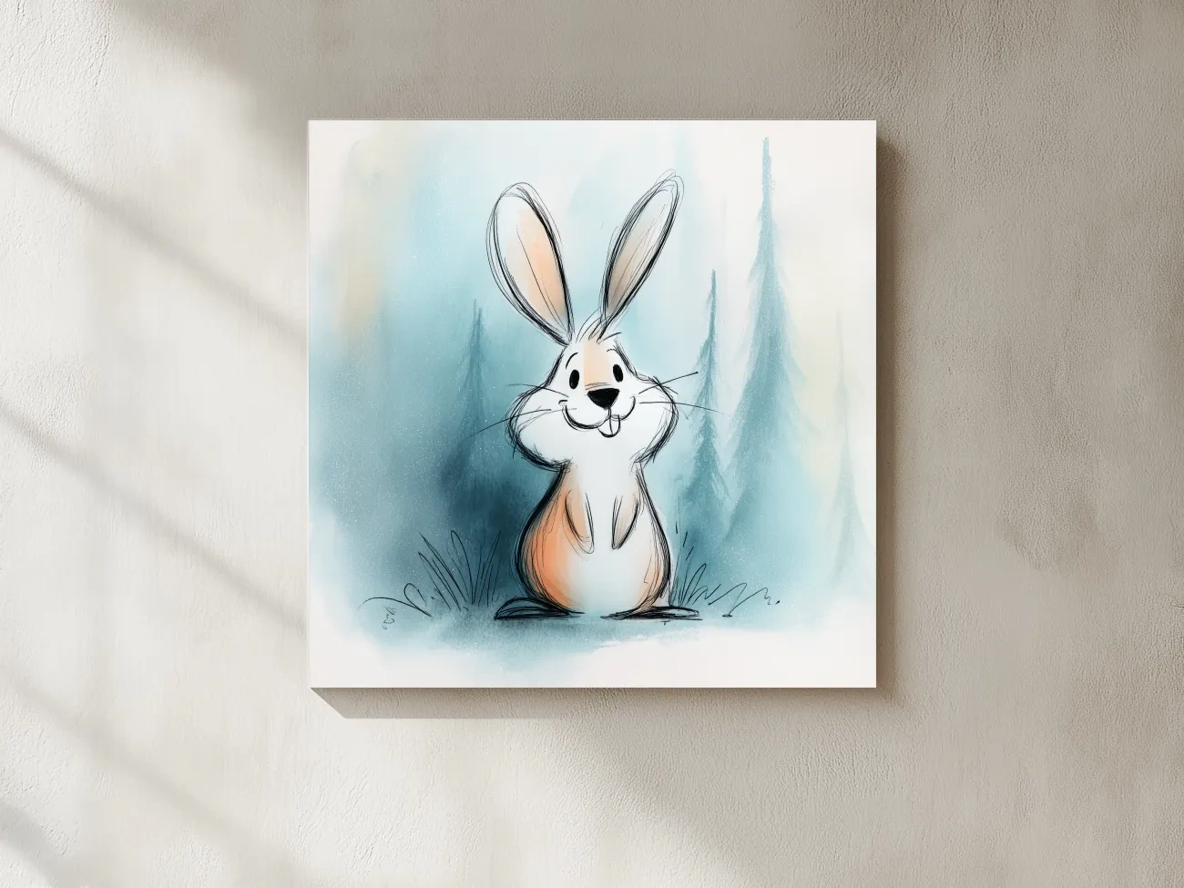 Cute Watercolor Bunny Illustration - Whimsical Woodland Nursery Wall Art