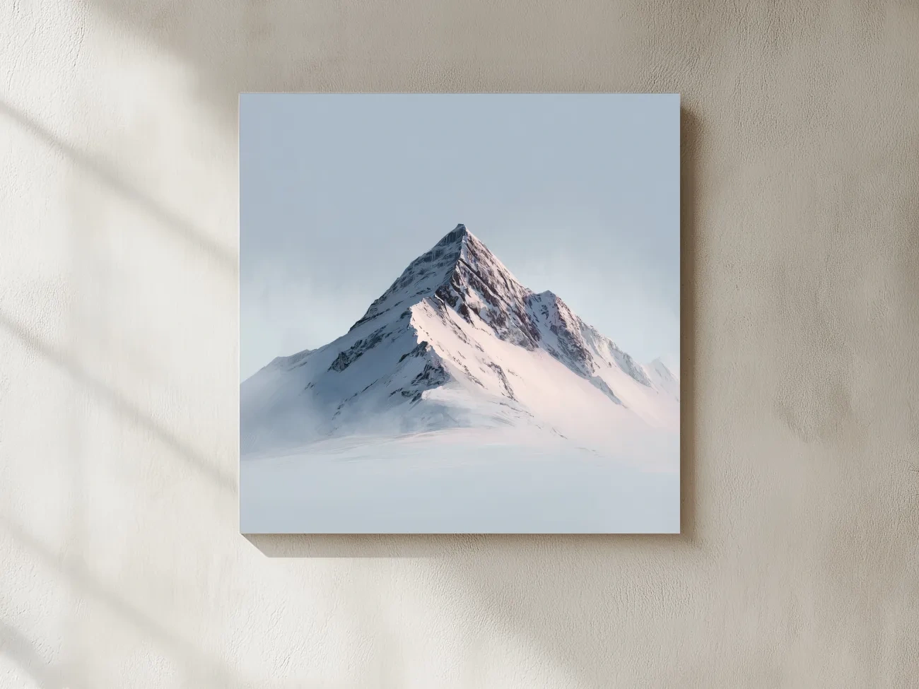Minimalist Snowy Alpine Peak Painting - Serene Winter Mountain Wall Art
