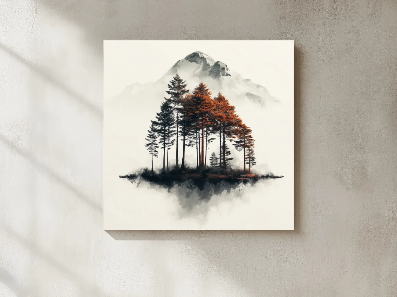 Misty Mountain Pine Forest Watercolor - Autumn Landscape Wall Art