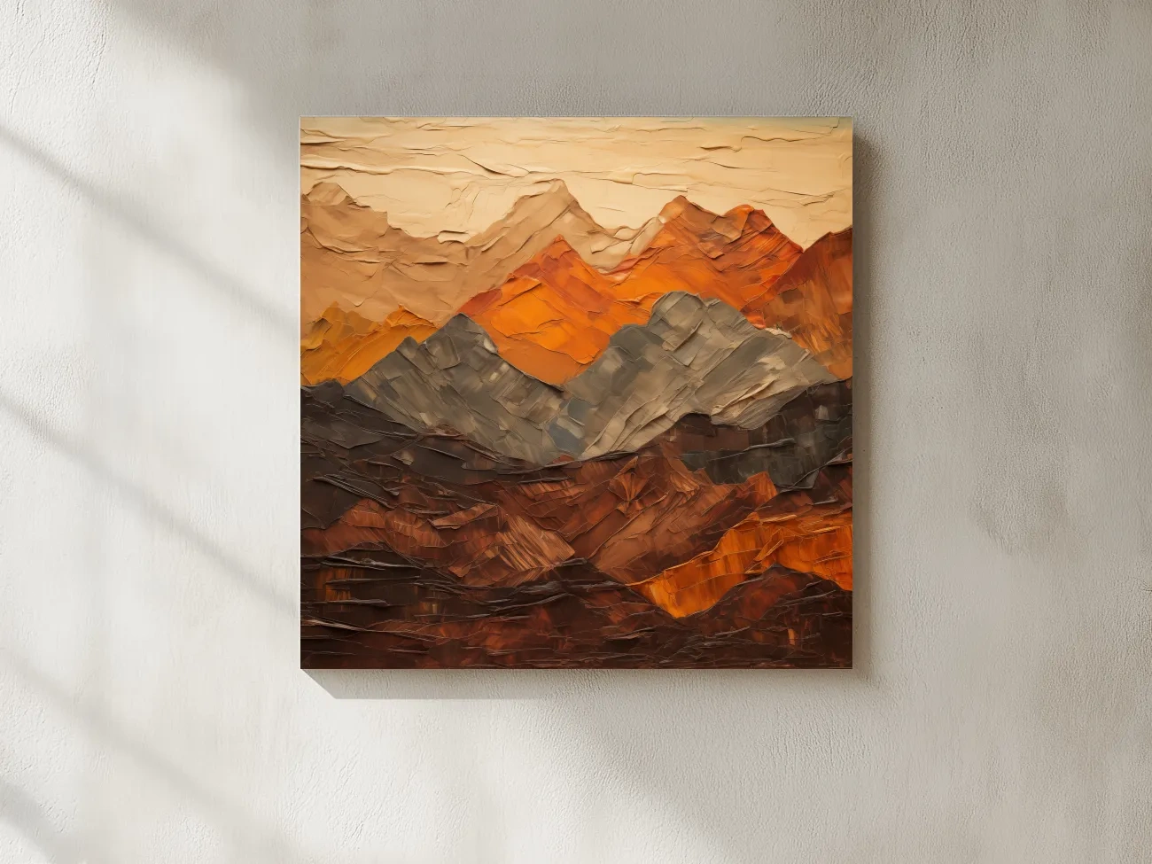 Textured Impasto Style Mountain Range - Rustic Earthy Abstract Wall Art