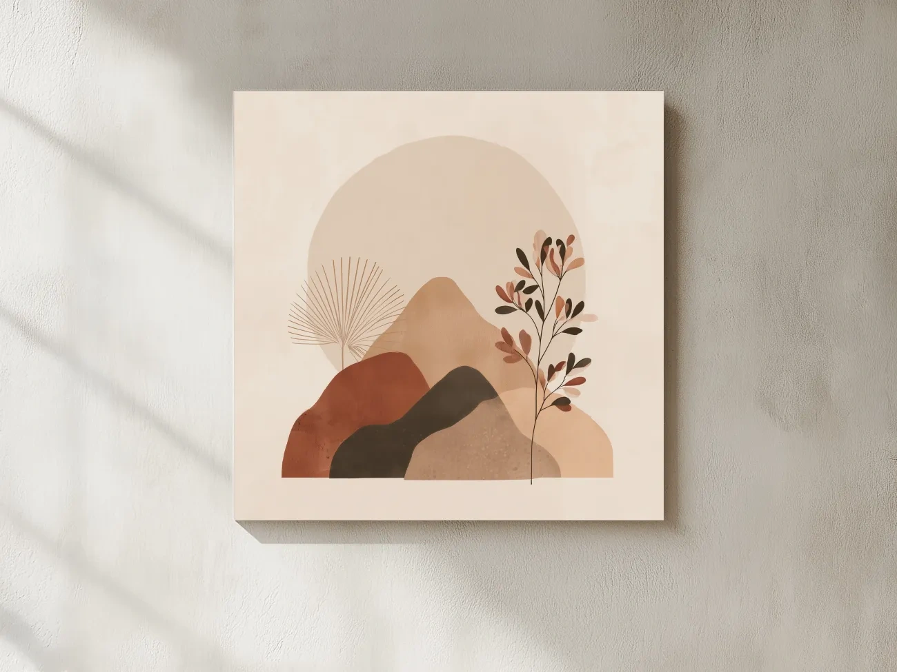 Boho Abstract Mountain Silhouette - Neutral Terracotta Botanical Wall Art